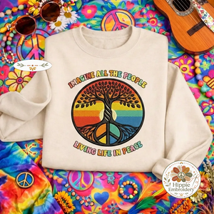 Embroidered Imagine All The People Sweatshirt, Tree of Life Shirt