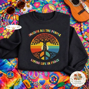Embroidered Imagine All The People Sweatshirt, Tree of Life Shirt