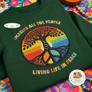 Embroidered Imagine All The People Sweatshirt, Tree of Life Shirt