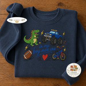 Embroidered In My Boy Mom Era Sports Sweatshirt, Dinosaur Mama Crew