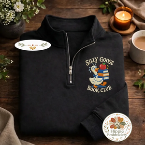 Embroidered Just One More Chapter Quarter Zip, Floral Book Shirt