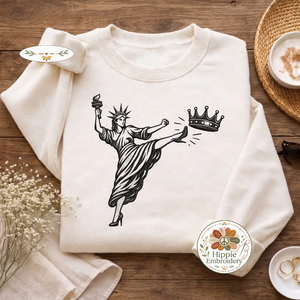 Embroidered Lady Liberty Kicking Crown Sweatshirt, No Kings Shirt