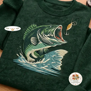 Embroidered Large Mouth Bass Fishing Sweatshirt, Realistic Art