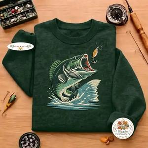 Embroidered Large Mouth Bass Fishing Sweatshirt, Realistic Art