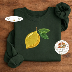 Embroidered Lemon Shirt, Minimalist Fruit Botanical Lemon Crew