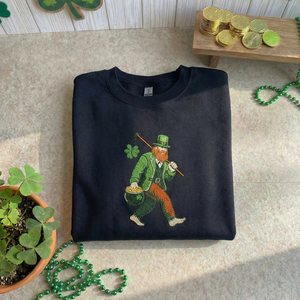Embroidered Leprechaun Bigfoot Sweatshirt, Lucky Irish Top