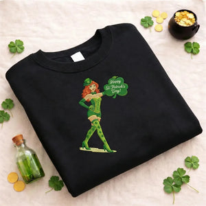 Embroidered Leprechaun Girl Sweatshirt, Funny St Patricks Top