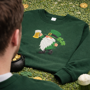 Embroidered Leprechaun Sweatshirt, Irish Beer Shamrock Top