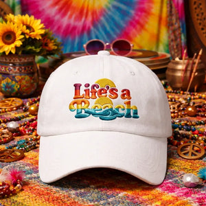 Embroidered Life is a Beach Hat, Retro Summer Coastal Cap