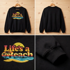 Embroidered Life is a Beach Sweatshirt, Retro Sunset Top