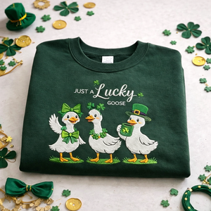 Embroidered Lucky Goose Sweatshirt, St Patricks Day Top