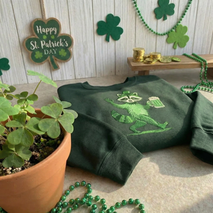 Embroidered Lucky Raccoon Sweatshirt, Funny Irish Beer Top
