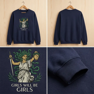 Embroidered Medusa Empowerment Shirt, Girls Will Be Girls Crew