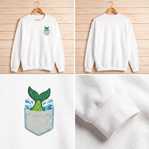 Embroidered Mermaid Tail Pocket Sweatshirt, Ocean Vibe Top