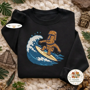 Embroidered Moai Surfing Sweatshirt, Island Statue Surf Pullover