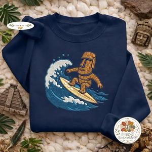 Embroidered Moai Surfing Sweatshirt, Island Statue Surf Pullover