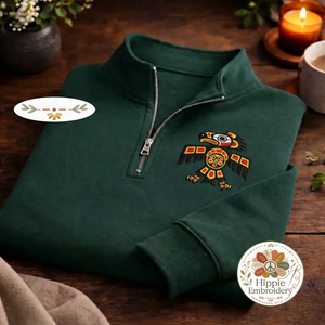Embroidered Native Eagle Totem Quarter Zip, Indigenous Art Shirt