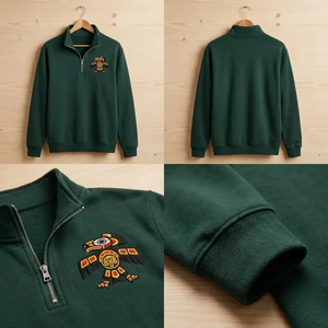 Embroidered Native Eagle Totem Quarter Zip, Indigenous Art Shirt