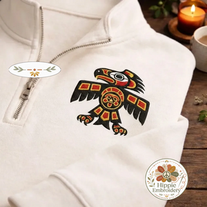 Embroidered Native Eagle Totem Quarter Zip, Indigenous Art Shirt