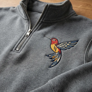 Embroidered Navajo Hummingbird Quarter Zip Sweatshirt, Sacred Top