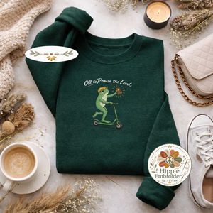 Embroidered Off To Praise The Lord Sweatshirt, Frog Top