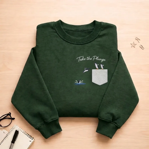 Embroidered Orca and Seal Sweatshirt, Funny Faux-Pocket Crewneck