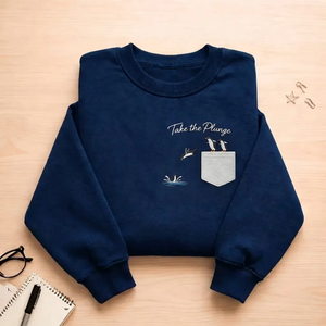 Embroidered Orca and Seal Sweatshirt, Funny Faux-Pocket Crewneck