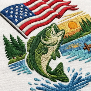 Embroidered Patriotic Bass Fishing Sweatshirt, American Flag Crewneck