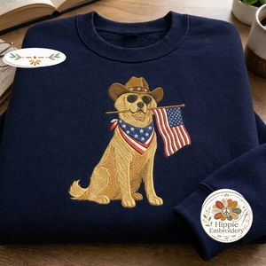 Embroidered Patriotic Golden Retriever Sweatshirt, USA Dog Crew