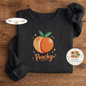 Embroidered Peachy Shirt, Minimalist Summer Peach Fruit Crew