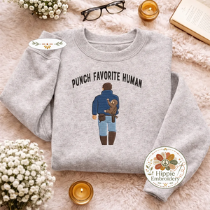 Embroidered Punch Favorite Human Sweatshirt, Viral Monkey Top