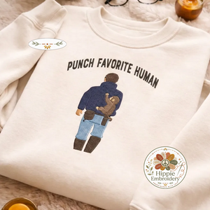 Embroidered Punch Favorite Human Sweatshirt, Viral Monkey Top