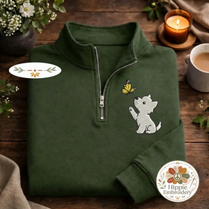 Embroidered Puppy Butterfly Quarter Zip, Cute Westie Sweatshirt