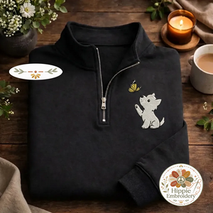 Embroidered Puppy Butterfly Quarter Zip, Cute Westie Sweatshirt