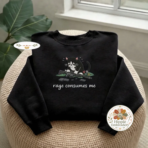 Embroidered Rage Consumes Me Cat Sweatshirt, Funny Grumpy Shirt