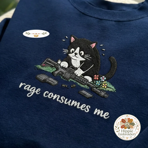Embroidered Rage Consumes Me Cat Sweatshirt, Funny Grumpy Shirt