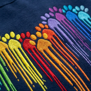 Embroidered Rainbow Dog Paw Heart Sweatshirt, Colorful Paw Shirt