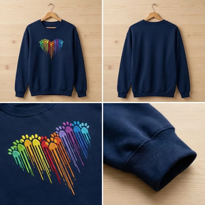 Embroidered Rainbow Dog Paw Heart Sweatshirt, Colorful Paw Shirt