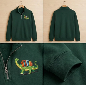 Embroidered Read-asaurus Dinosaur Quarter Zip, Bookworm Shirt