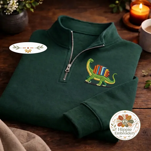 Embroidered Read-asaurus Dinosaur Quarter Zip, Bookworm Shirt