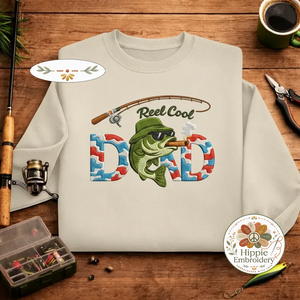 Embroidered Reel Cool Dad Sweatshirt, Fishing Crewneck for Dad