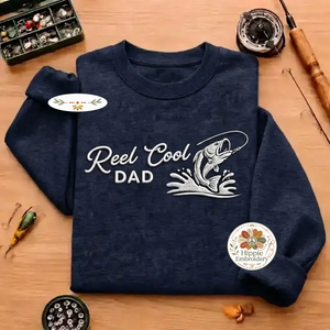 Embroidered Reel Cool Dad Sweatshirt, Funny Fishing Crewneck
