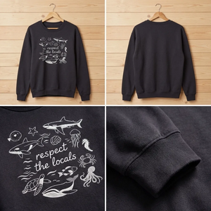 Embroidered Respect The Locals Sweatshirt, Sea Life Ocean Shirt