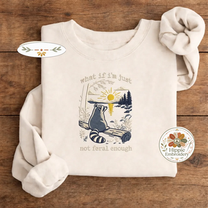 Embroidered Retro Feral Raccoon Sweatshirt, Funny Meme Crewneck