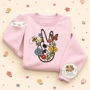 Embroidered Retro Hippie Girl Sweatshirt, 70s Boho Flower Shirt