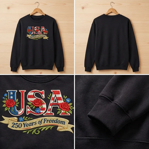 Embroidered Retro USA 250 Sweatshirt, Patriotic Flag Top