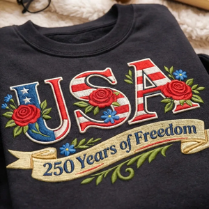 Embroidered Retro USA 250 Sweatshirt, Patriotic Flag Top