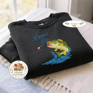 Embroidered Rippin' Lips Fishing Sweatshirt, Bass Angler Crewneck