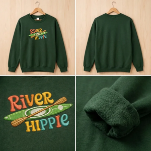 Embroidered River Hippie Sweatshirt, Kayak Outdoor Adventure Shirt