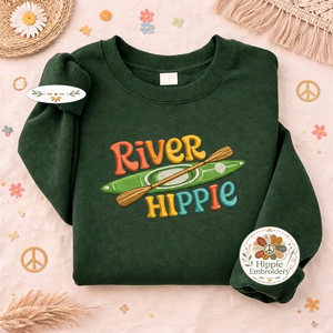 Embroidered River Hippie Sweatshirt, Kayak Outdoor Adventure Shirt